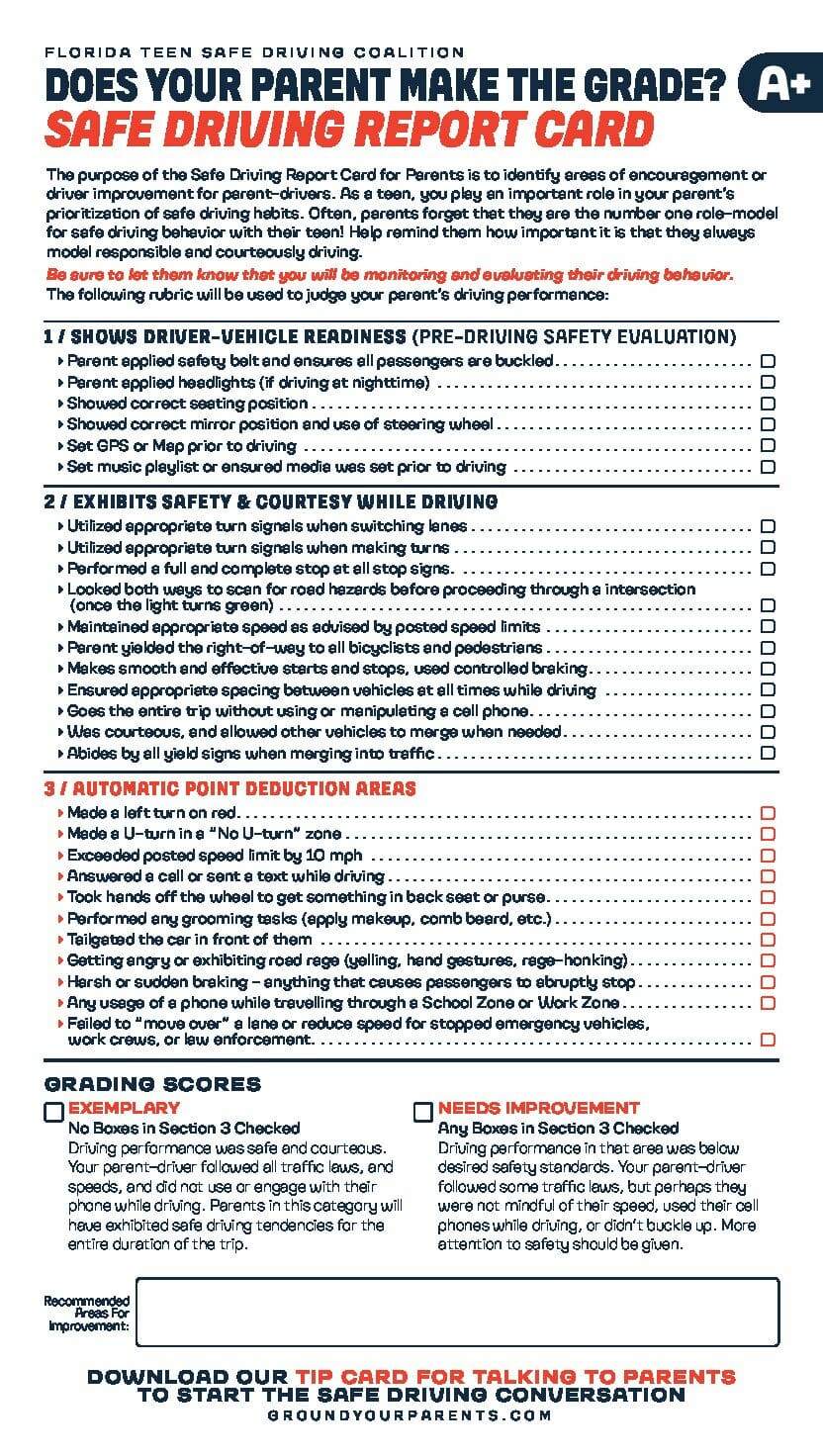 Drive Safe Card Ground Your Parents — Free Teen Driver Safety Program | Florida Teen ...